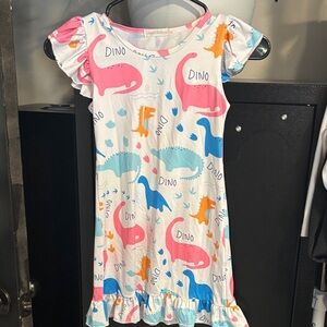 Lilybod Girls Dino Nightgown in White with Pink, Blue & Orange